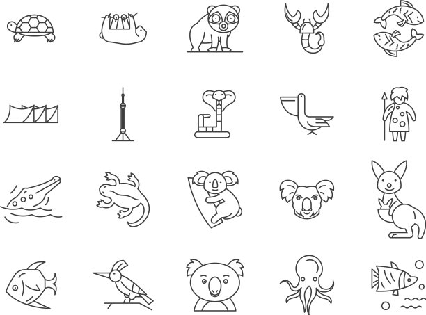 澳大利亚线图标标志设置轮廓图片下载