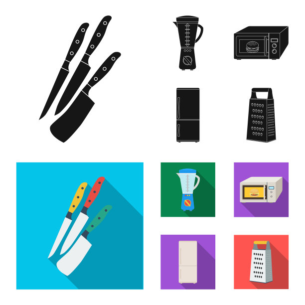 厨房设备黑色平面图标设置图片下载