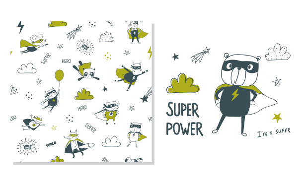 熊的超级英雄表面设计和无缝衔接图片下载