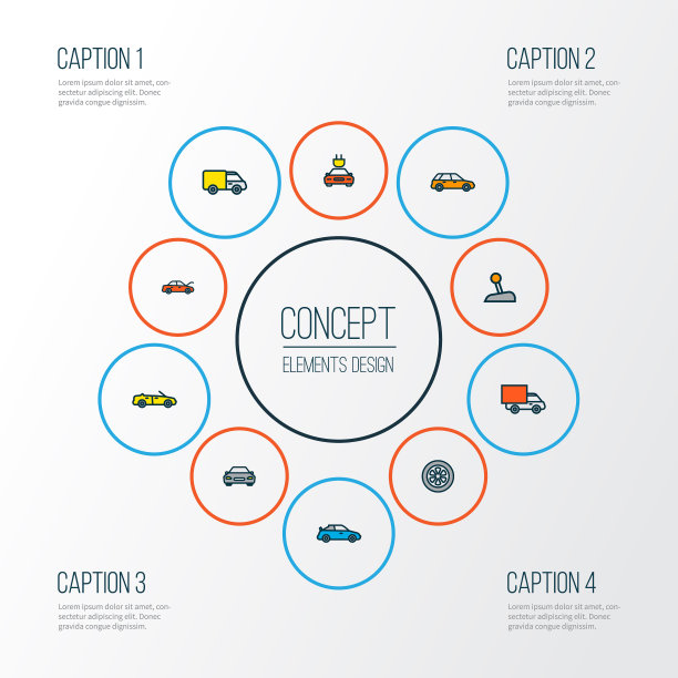 汽车图标彩色线设置与旅行车图片下载