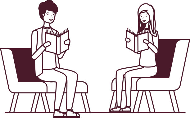一对夫妇坐在椅子上，手里拿着书图片下载