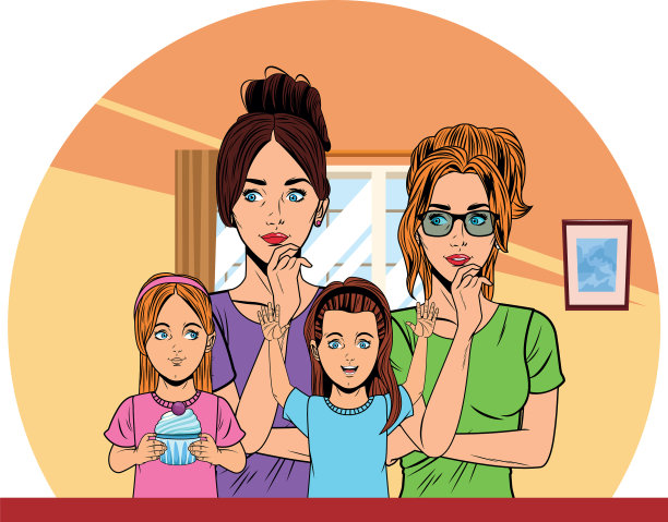 年轻女性和小女孩的流行艺术图片下载