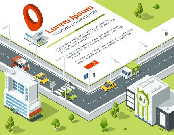 等距3d城市概念海报与高速公路图片下载