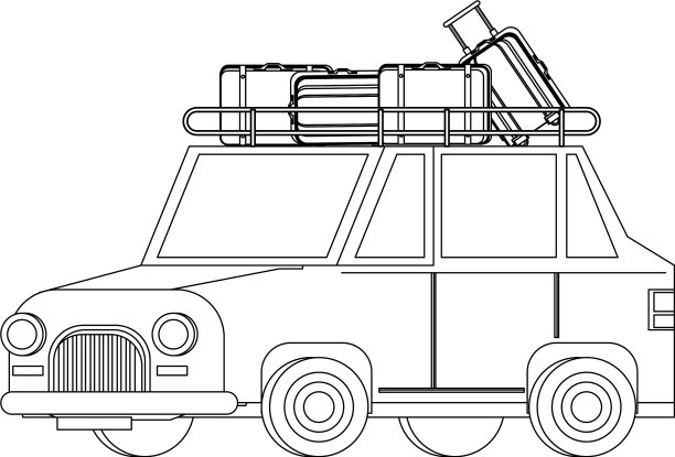 装有行李的汽车顶部车辆以黑色隔离图片下载
