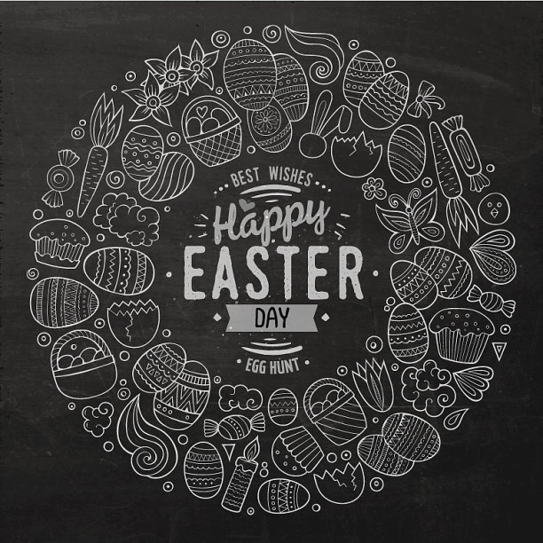 一套复活节卡通涂鸦对象图片下载