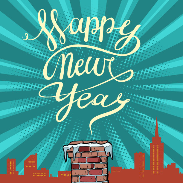 波普艺术屋顶上的烟囱欢度新年图片下载