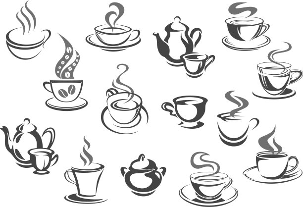 咖啡杯、茶壶和糖罐图标集图片下载