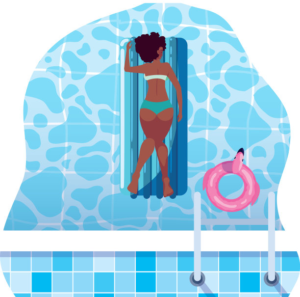 黑人妇女在漂浮的床垫漂浮图片下载
