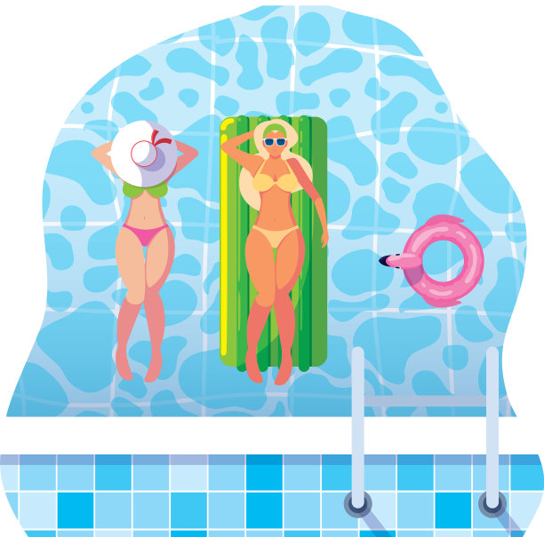 漂亮的女孩和漂浮的床垫图片下载