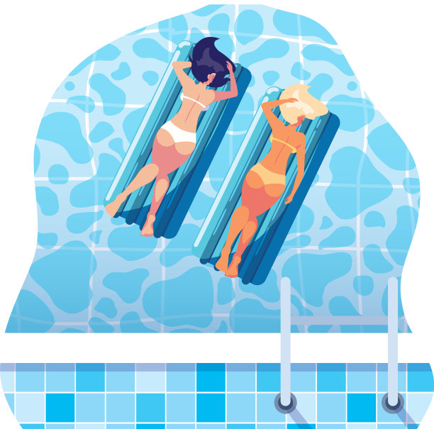 漂亮的女孩和漂浮的床垫图片下载