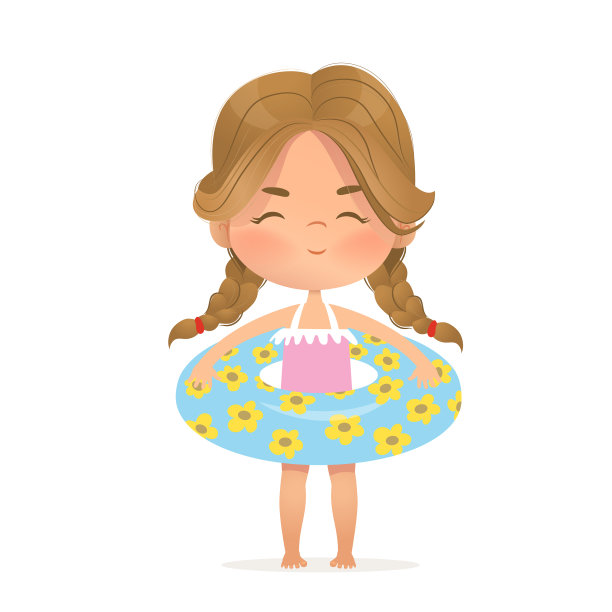 棕色头发的女孩呆在充气圈里的孩子图片下载