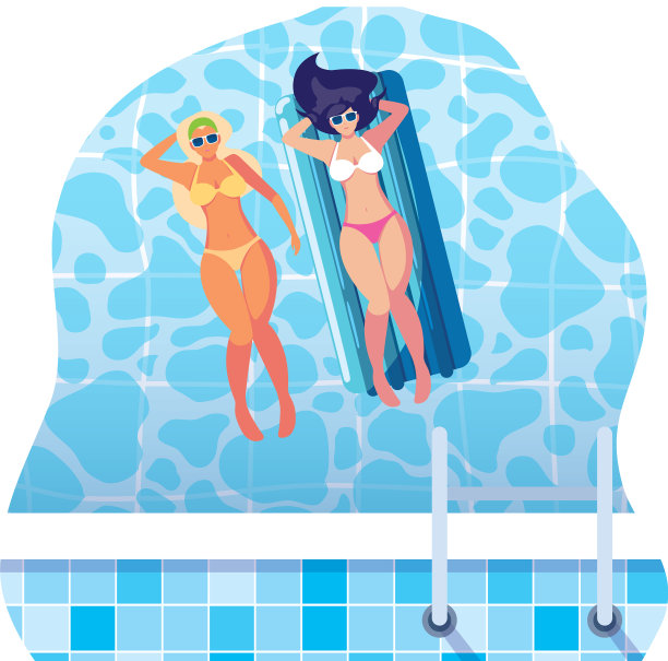 漂亮的女孩和漂浮的床垫图片下载