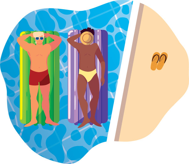 穿着泳衣和漂浮床垫的异族男人图片下载