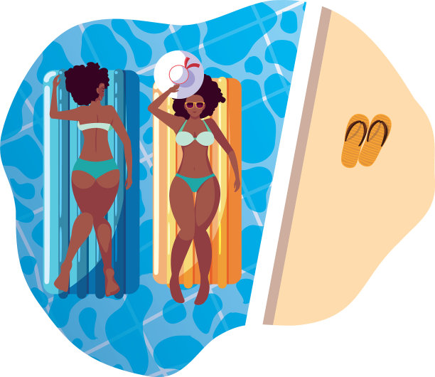 漂亮的非洲发型女孩，在泳池里放着浮垫图片下载