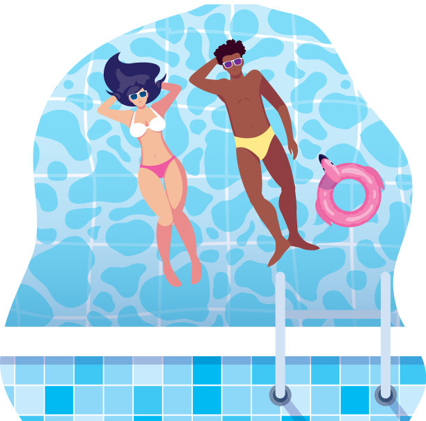 异族夫妇与泳衣漂浮在游泳池图片下载