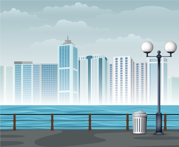 湖景与城市背景图片下载