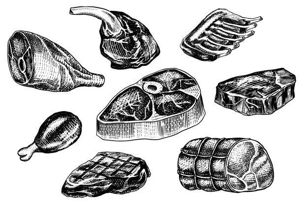 牛肉，猪肉，牛排，鸡腿，肉饼图片下载