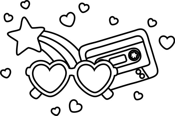 心形太阳镜，盒式磁带和流星黑图片下载