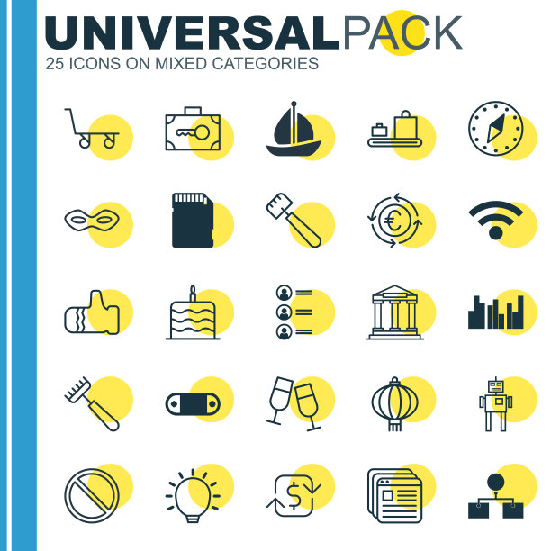 一组25个通用的可编辑图标可以使用图片下载