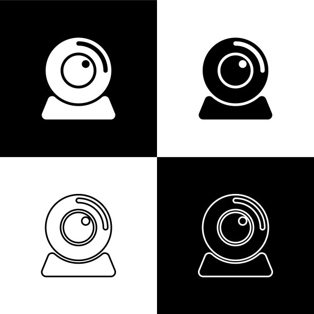 设置网络摄像头图标隔离在黑色和白色图片下载