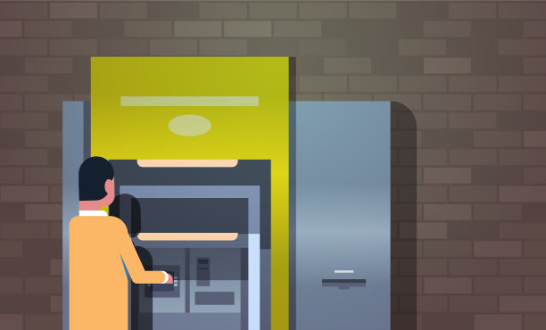 一名男子通过自动柜员机取款图片下载