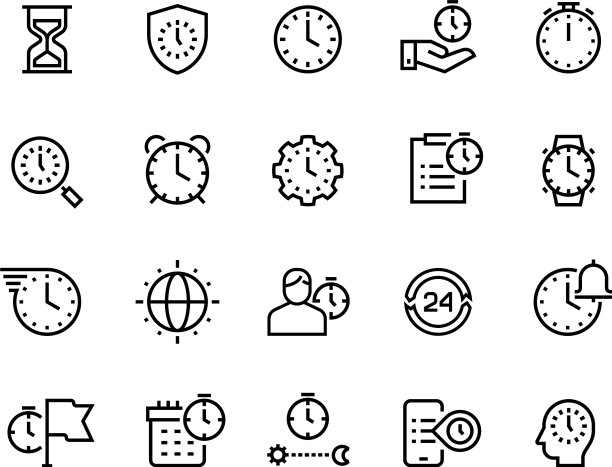 时间管理线图标秒表报警和图片下载