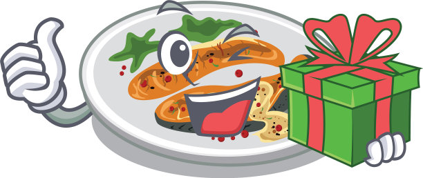 还有卡通板上的烤鲑鱼作为礼物图片下载