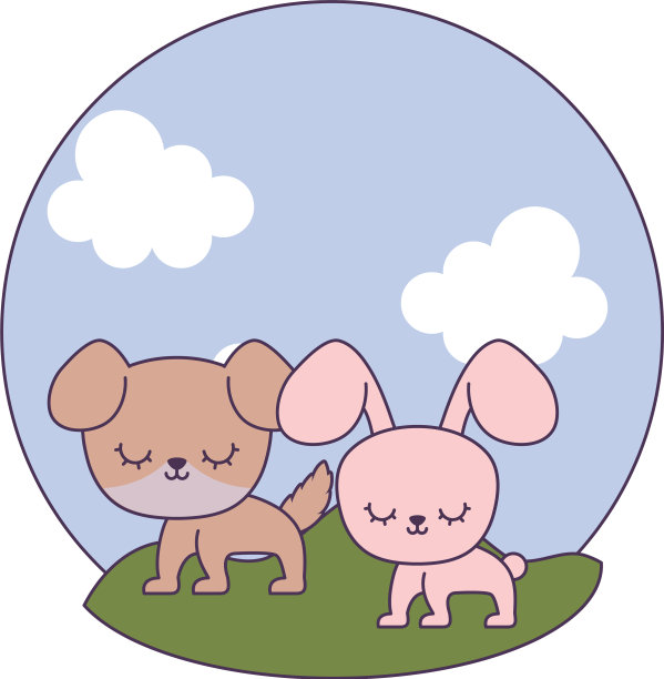 可爱的兔子和狗在风景图片下载