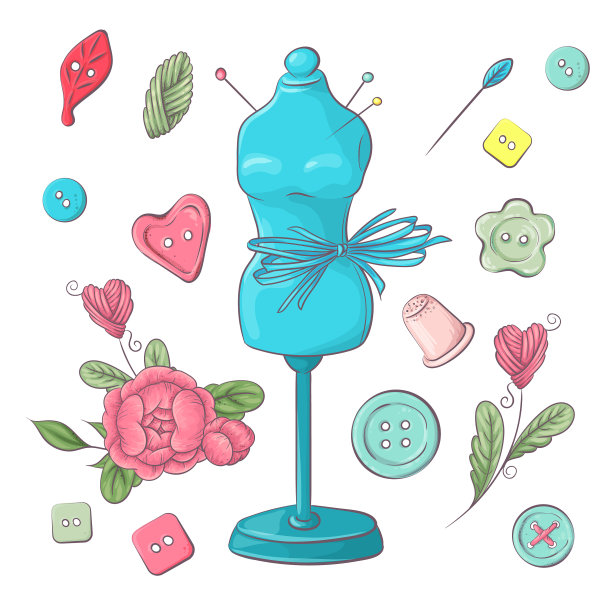 设置人体模特缝纫配件手绘图片下载