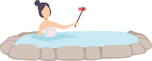 女孩在享受户外按摩浴缸时自拍图片下载