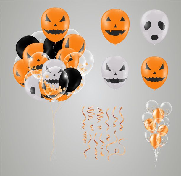 五彩纸屑和设置万圣节透明气球图片下载