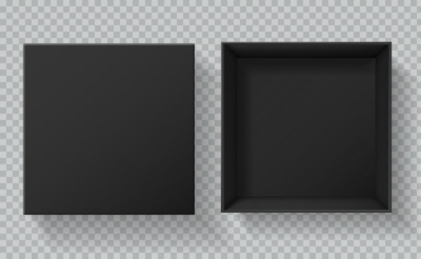 黑盒子包装顶视图打开和关闭的礼品图片下载