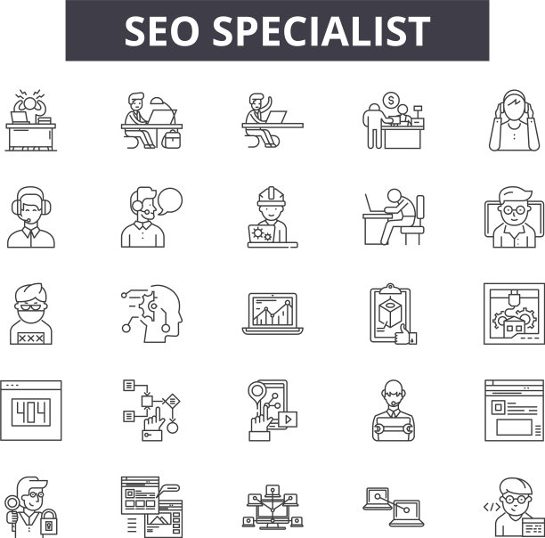 SEO专家线性图标符号集图片下载