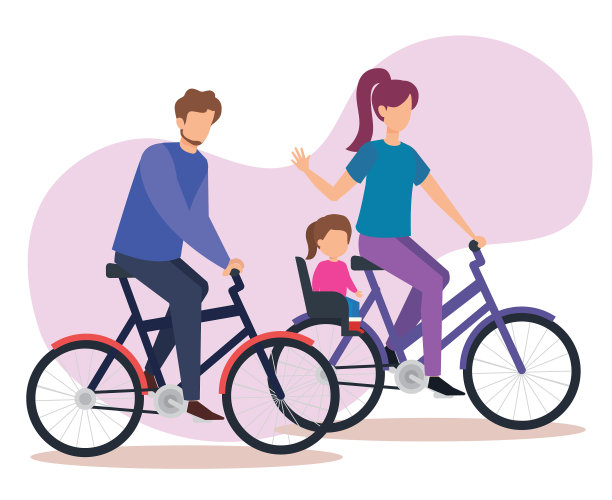 父母夫妇在自行车和女儿图片下载