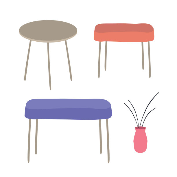 设置家具元素，桌子，长凳，椅子图片下载