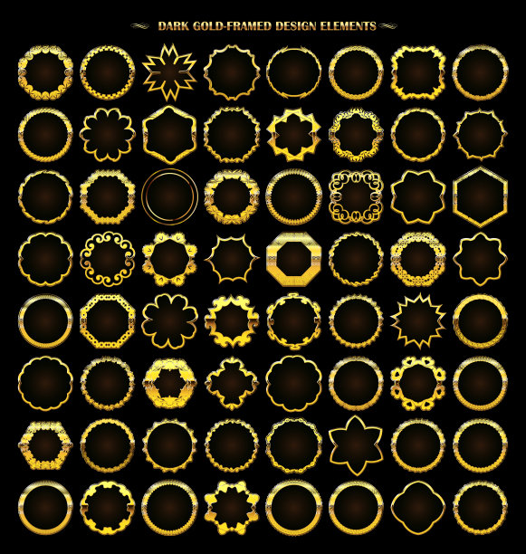 一套暗金色框架的设计元素图片下载