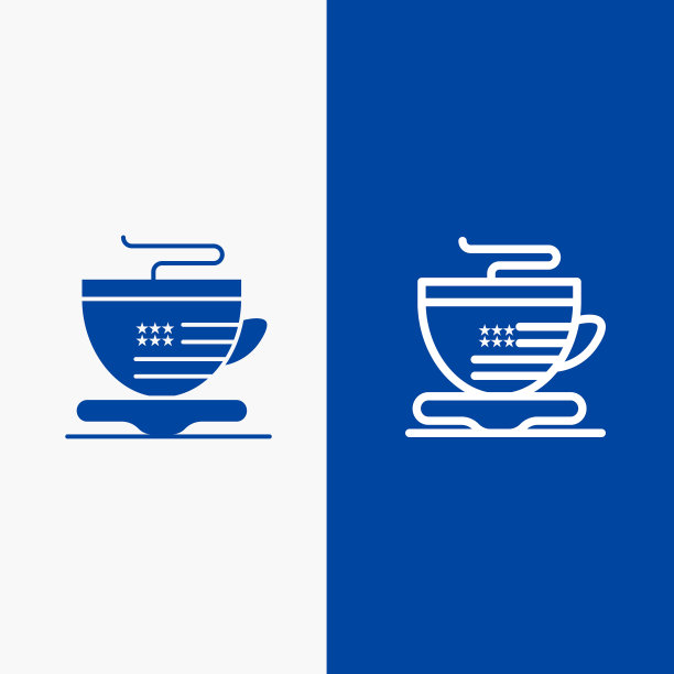 茶杯咖啡美国线和字形固体图标蓝色图片下载