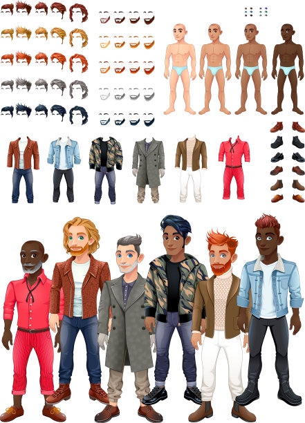 服装和发型游戏与男性角色图片下载