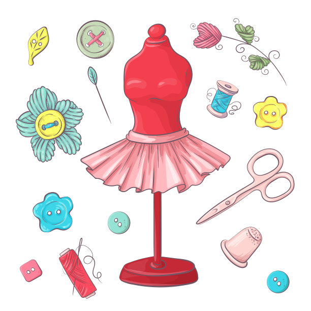 设置人体模特缝纫配件手绘图片下载