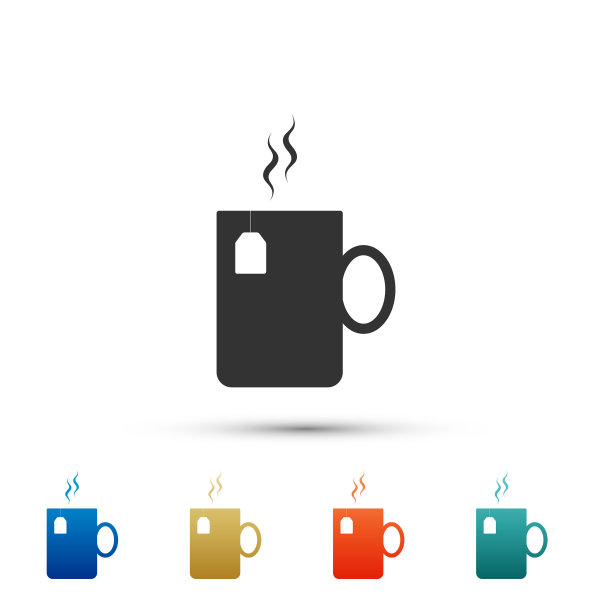 茶杯茶与茶袋图标孤立在白色图片下载