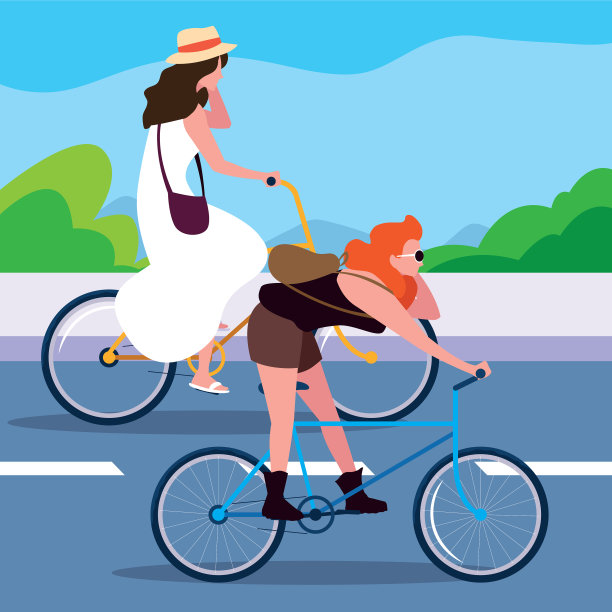 年轻女子在路上骑自行车图片下载