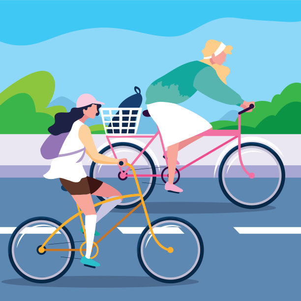 年轻女子在路上骑自行车图片下载