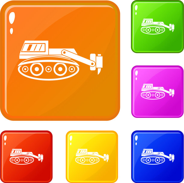 挖掘机与液压锤图标集图片下载