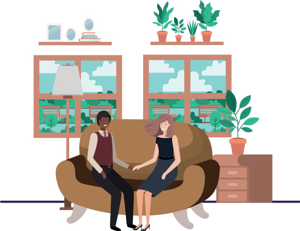 商务夫妻坐在客厅化身图片下载