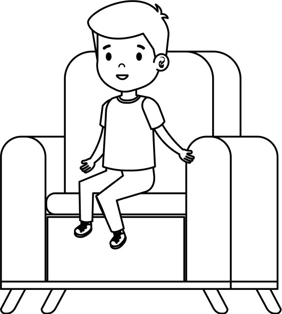 小男孩性格坐在沙发上图片下载