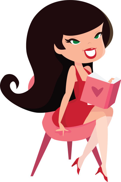 卡通复古海报女郎与书图片下载