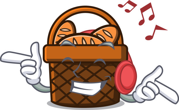 听音乐面包篮子吉祥物卡通图片下载