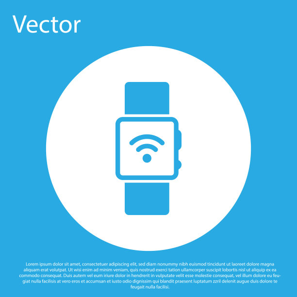 蓝色智能手表与无线符号图标隔离图片下载