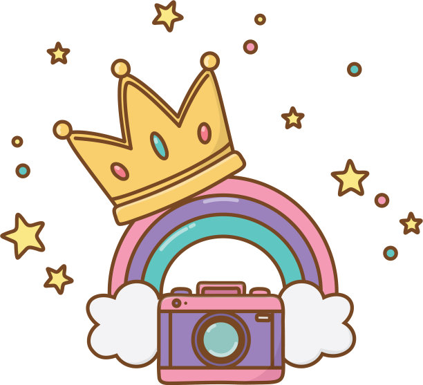 相机和皇冠与彩虹图片下载