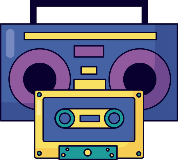 立体声扬声器和盒式磁带音乐丰富多彩图片下载